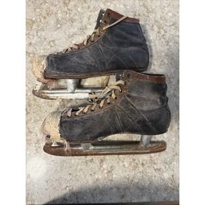 Vintage Ice Skates Black & Brown‎ Hockey Mancave